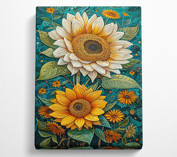  A Canvas Print of Teal Sunflowers Bloom Canvas Wall Art