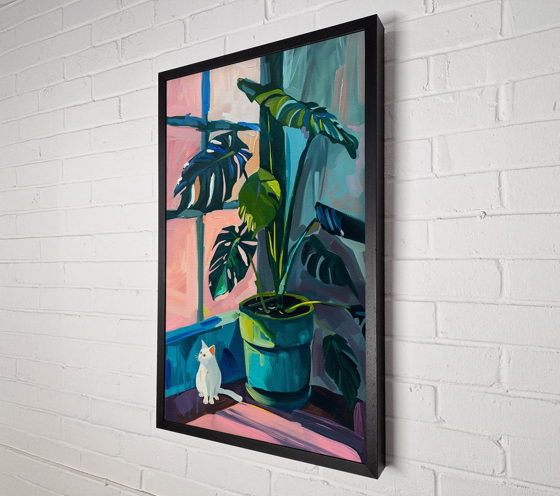  A Canvas Print of Teal Leaf & Kitty Canvas Art