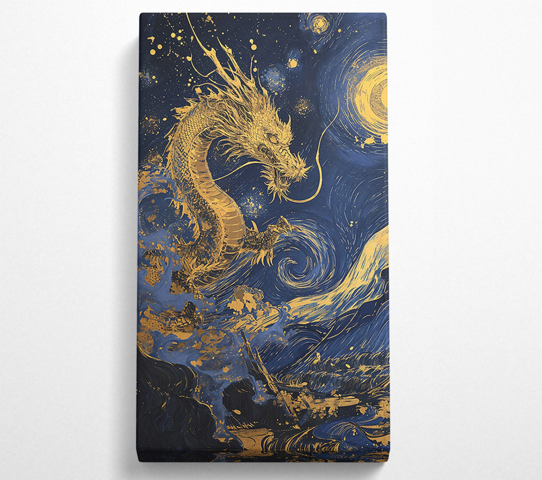  A Canvas Print of Golden Dragon Night Sky Canvas Wall Art