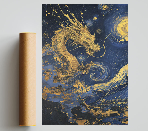 Golden Dragon Night Sky Print