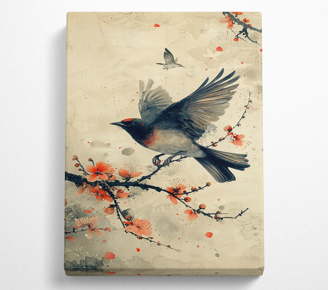  A Canvas Print of Crimson Bird In Bloom Canvas Art