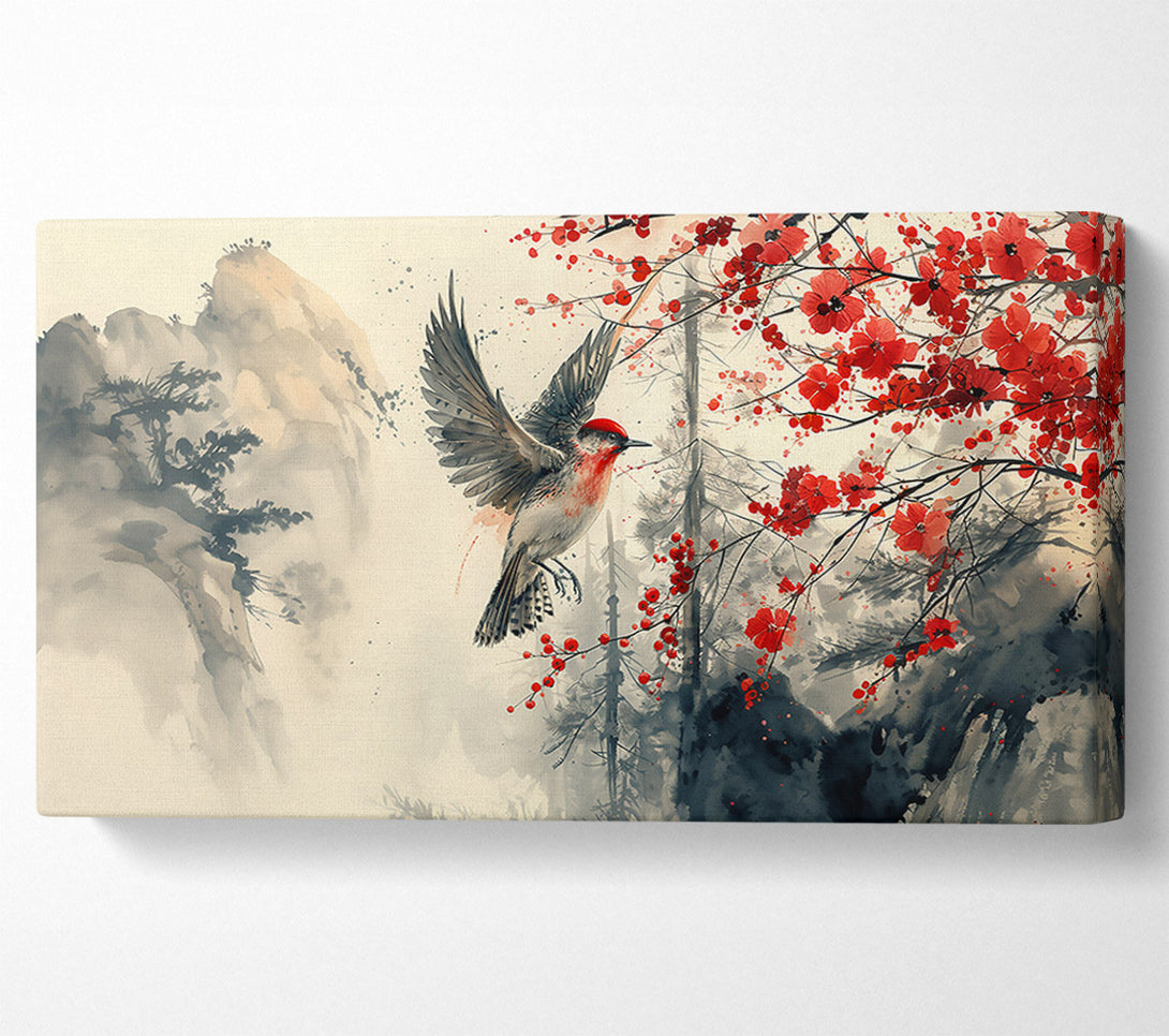  A Canvas Print of Crimson Flight Through Fog Canvas Print