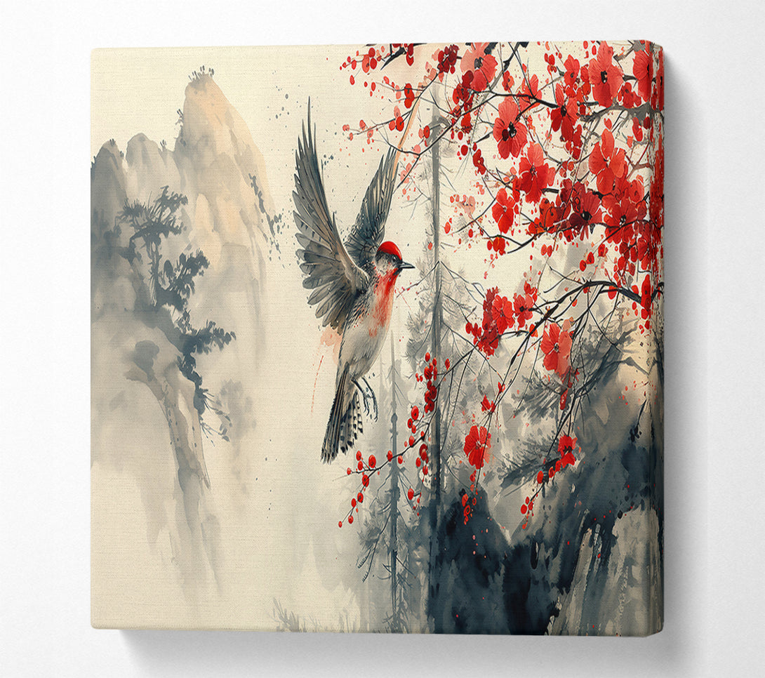  A Canvas Print of Crimson Flight Through Fog Canvas Print