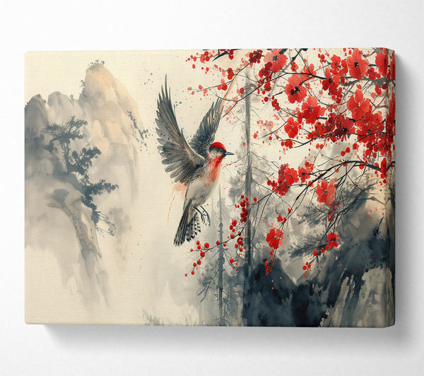  A Canvas Print of Crimson Flight Through Fog Canvas Print