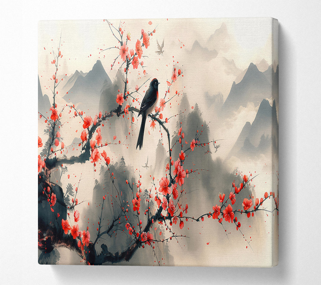  A Canvas Print of Crimson Blossom Solitude Canvas Art
