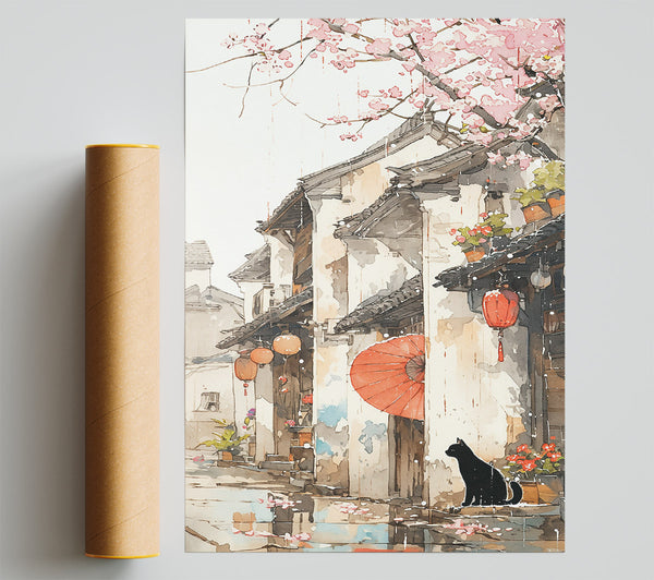 Red Umbrella Alleyway Print