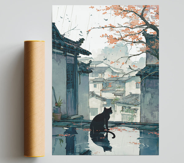 Blue Rain Reflection Poster