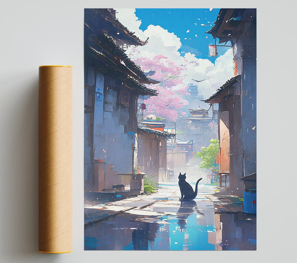 Blue Sky Alleyway Cat Poster