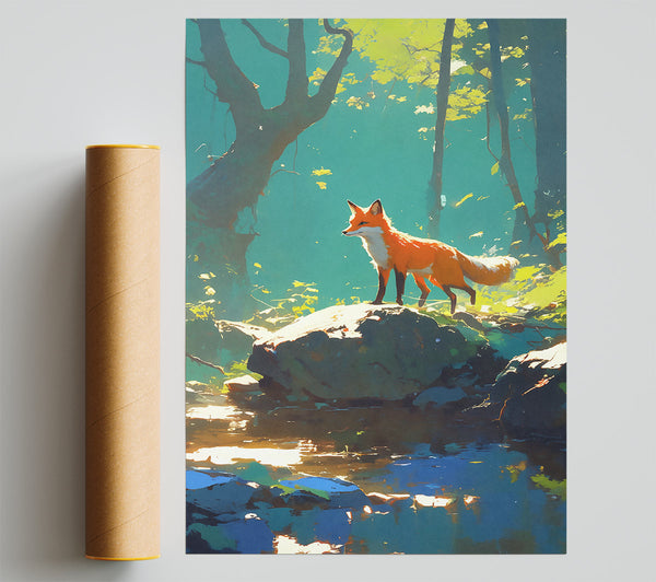 Orange Fox By The Stream Print