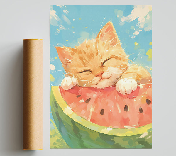 Red Cat And Melon Dream Poster