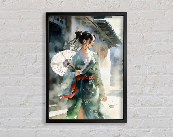 Geisha Girl Watercolour Framed Print