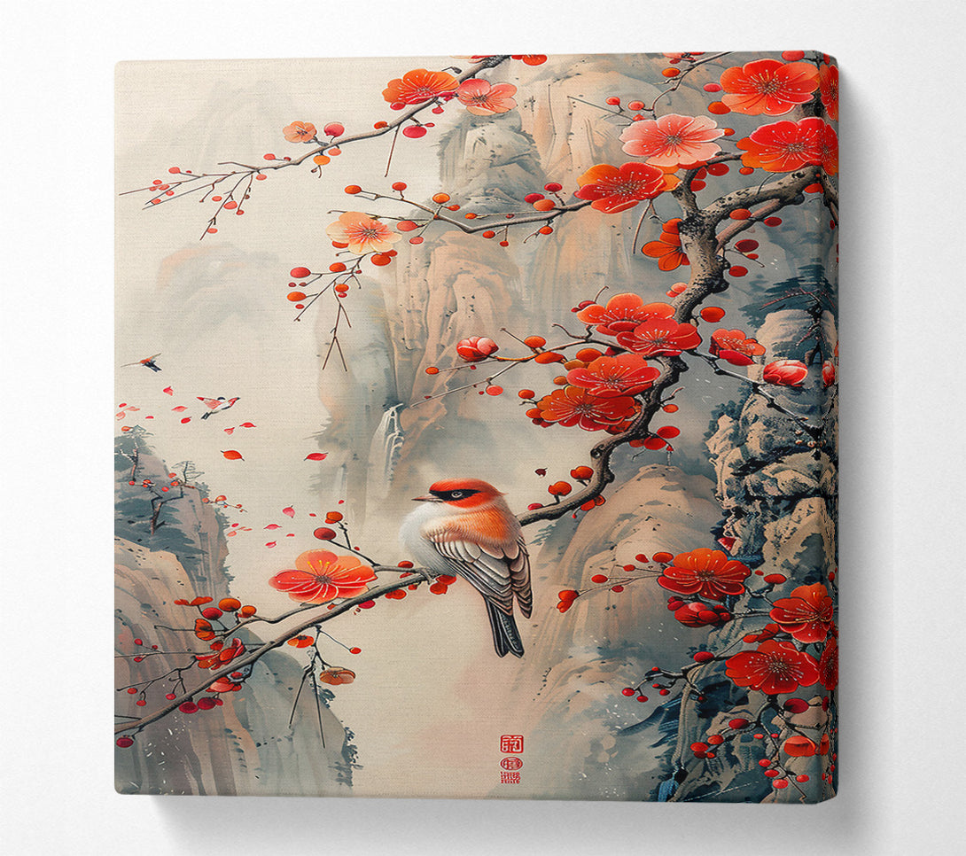  A Canvas Print of Crimson Springtime Songbird Canvas Print