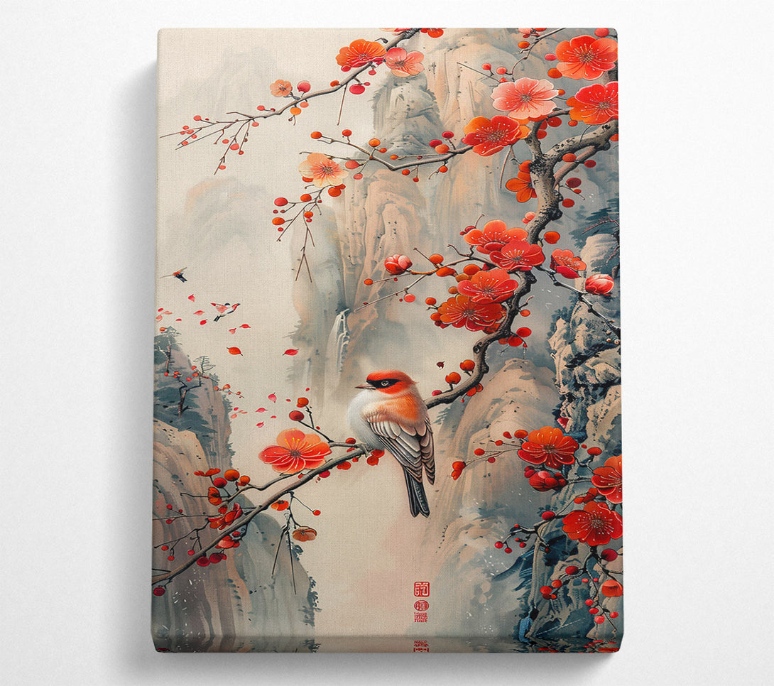  A Canvas Print of Crimson Springtime Songbird Canvas Print