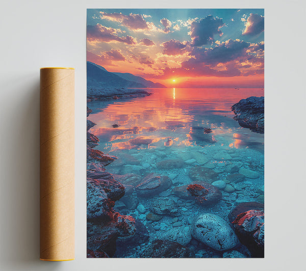 Blue Sunset Reflection Giclee Print