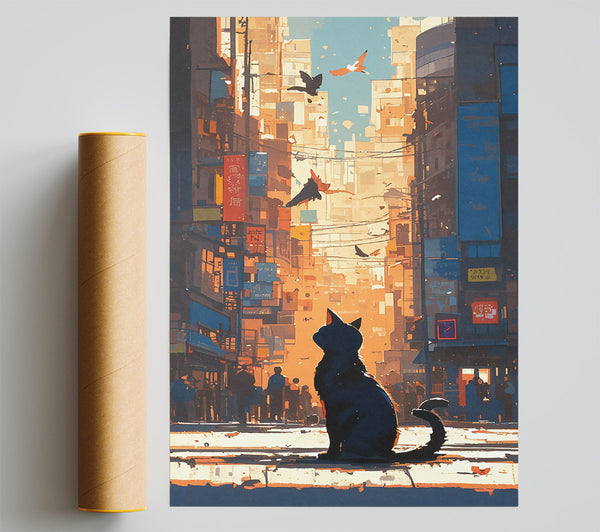 Orange Alley Cat Print