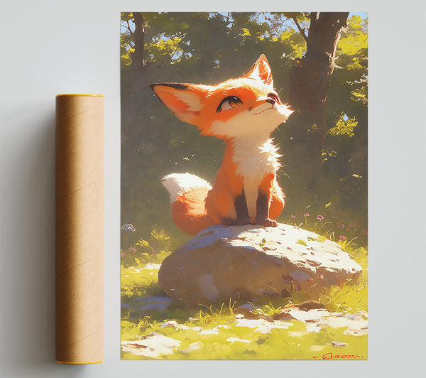 Golden Fox On Stone Giclee Print