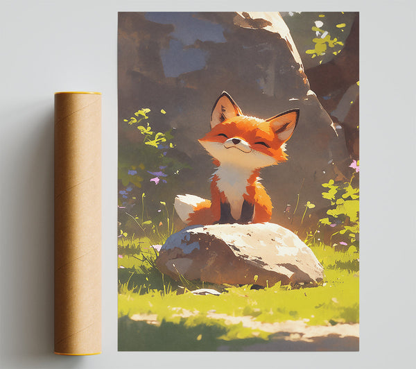 Orange Fox On Rock Giclee Print