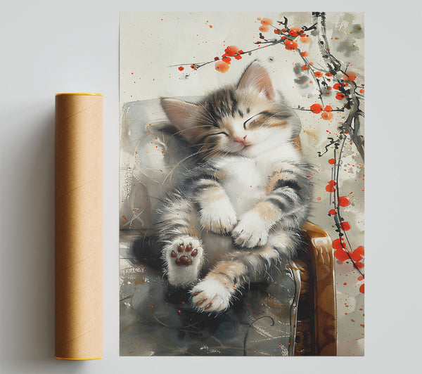 Red Dreams Of A Kitten Poster