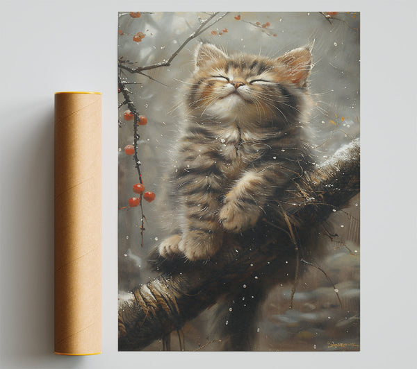 Golden Snow Kitten Poster