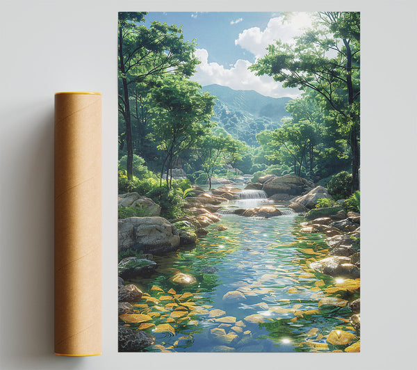 Golden Stream Serenity Poster