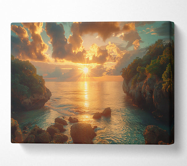  A Canvas Print of Golden Sunset Cove Canvas Wall Art