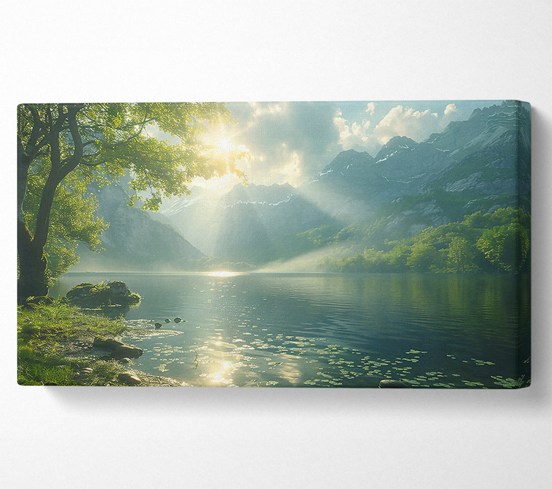  A Canvas Print of Golden Light On Teal Water Canvas Wall Art