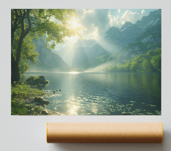 Golden Light On Teal Water Poster