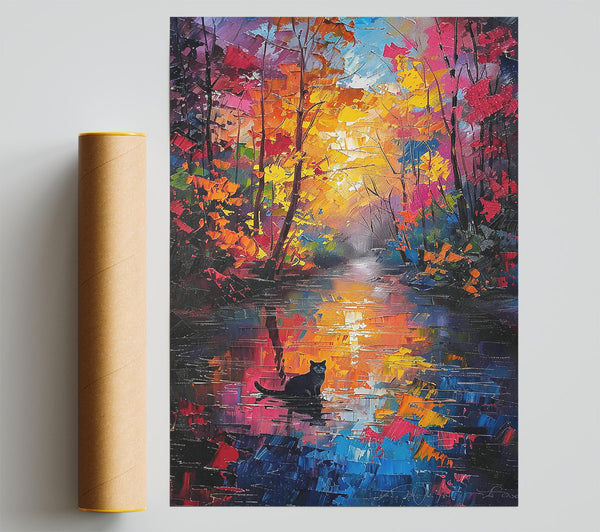 Golden Cat Reflections Poster