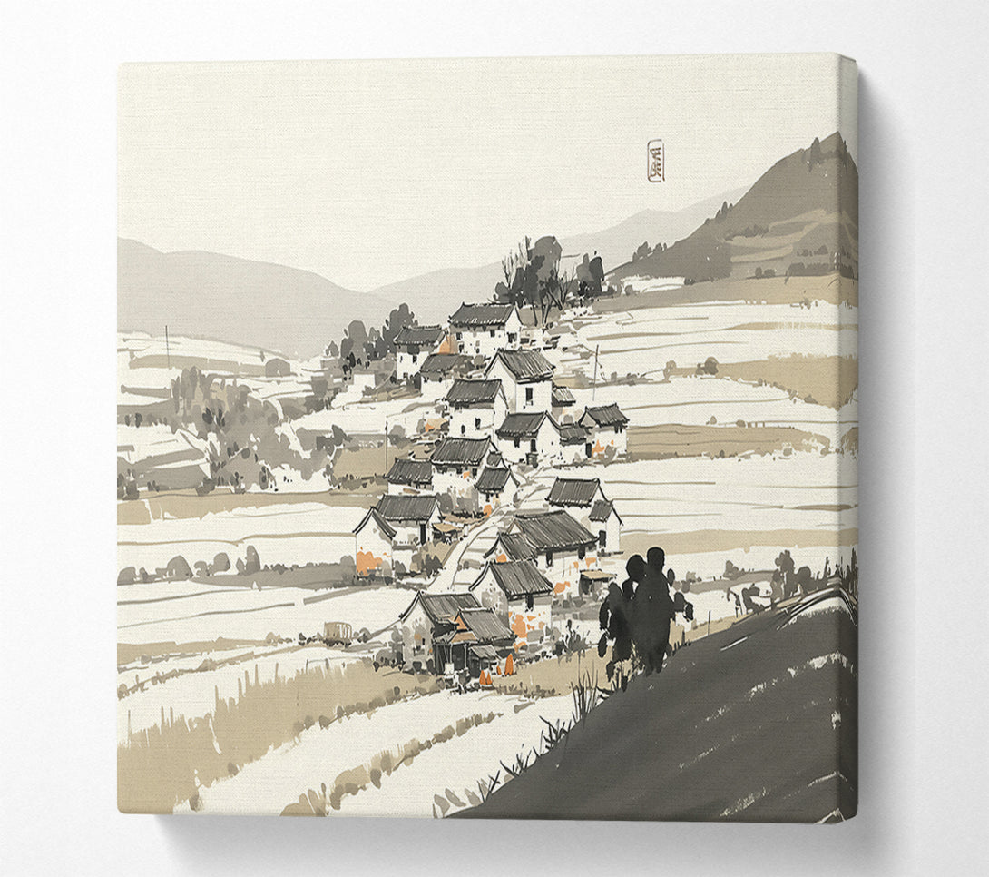  A Canvas Print of Black Ink Village Canvas Print