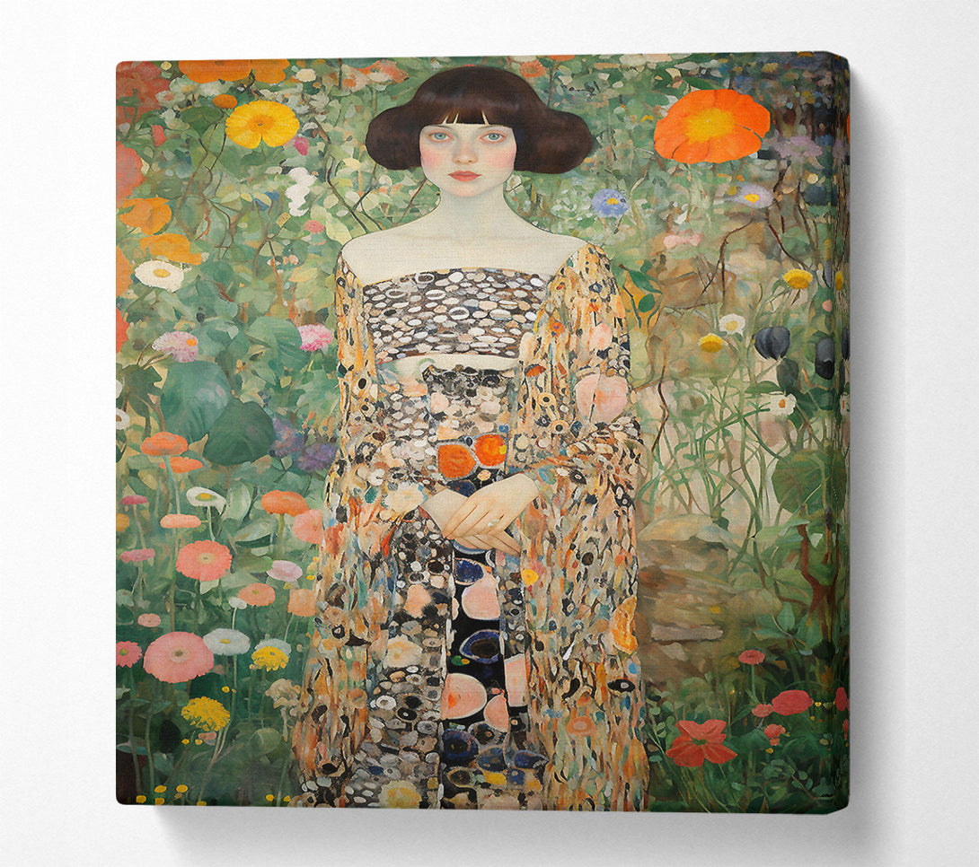  A Canvas Print of Girl In Blooming Garden Klimt Style Canvas Wall Art