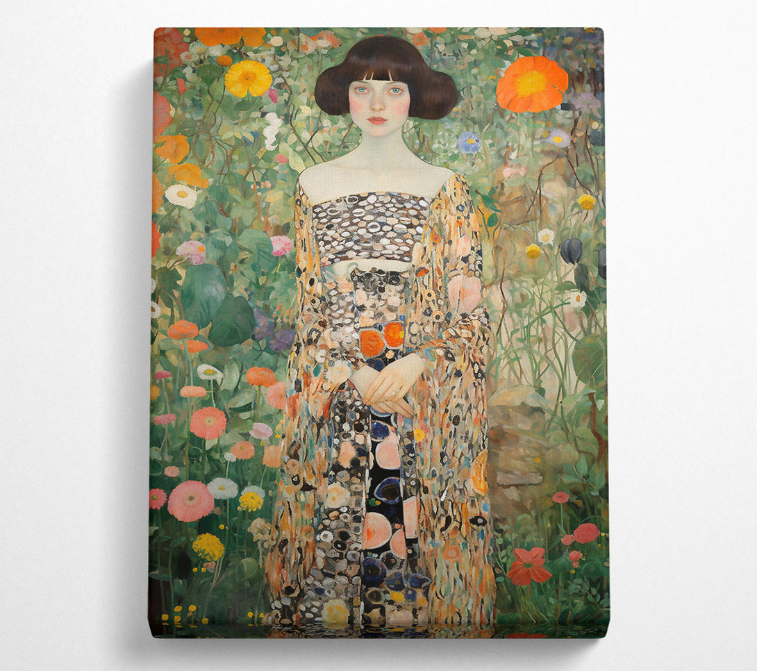  A Canvas Print of Girl In Blooming Garden Klimt Style Canvas Wall Art