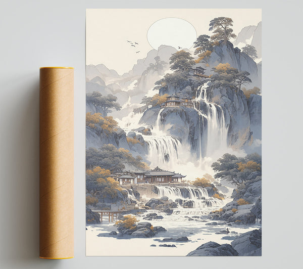Silver Mountain Waterfall Poster