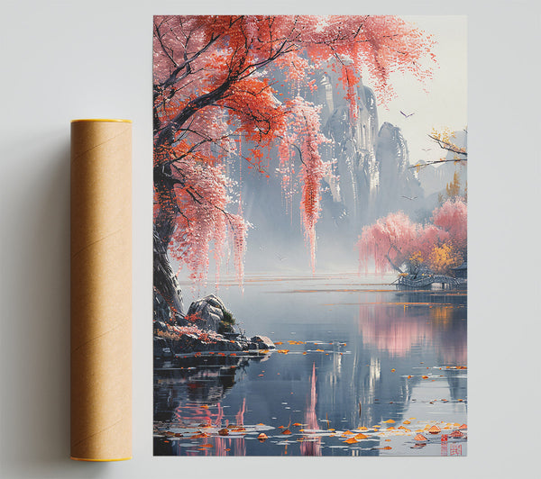 Pink Mist Over Water Poster