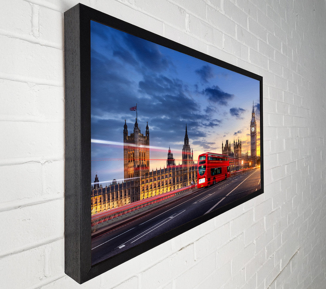  A Canvas Print of Red Bus At Dusk Canvas Print