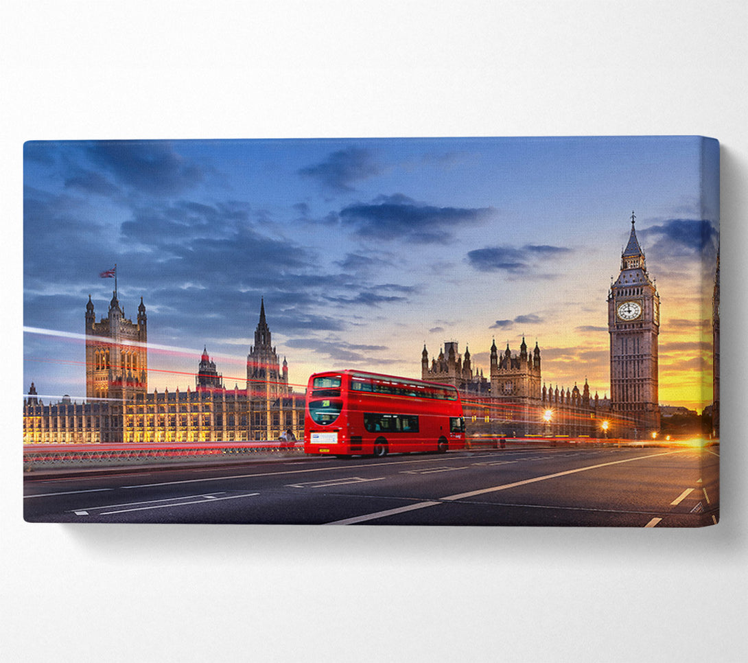  A Canvas Print of Red Bus At Dusk Canvas Print