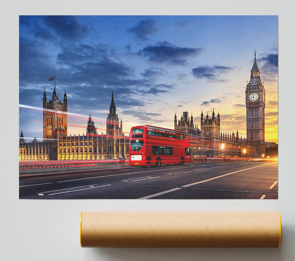 Red Bus At Dusk Giclee Print