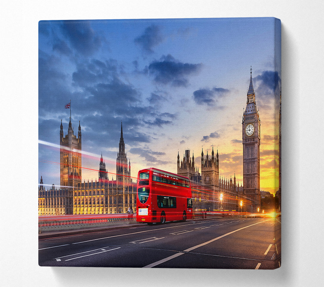  A Canvas Print of Red Bus At Dusk Canvas Print