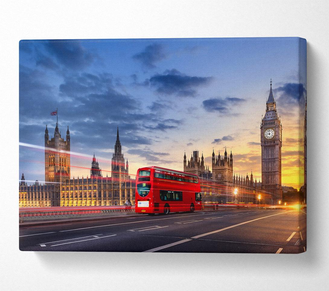  A Canvas Print of Red Bus At Dusk Canvas Print