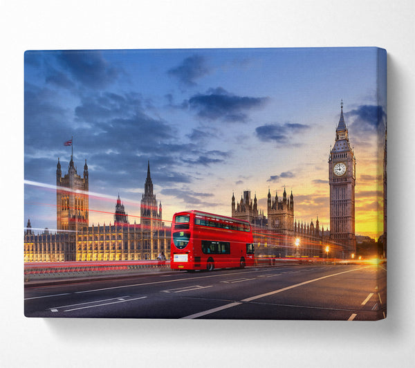  A Canvas Print of Red Bus At Dusk Canvas Print