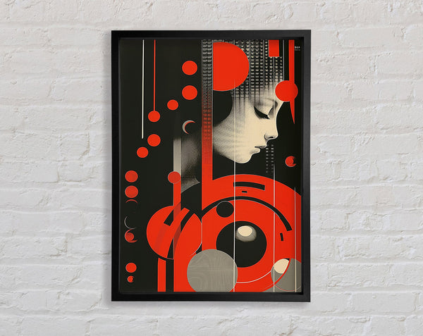 Girl Red Circle Shapes Framed Print
