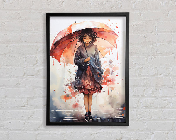 Girl Umbrella Rain Framed Print