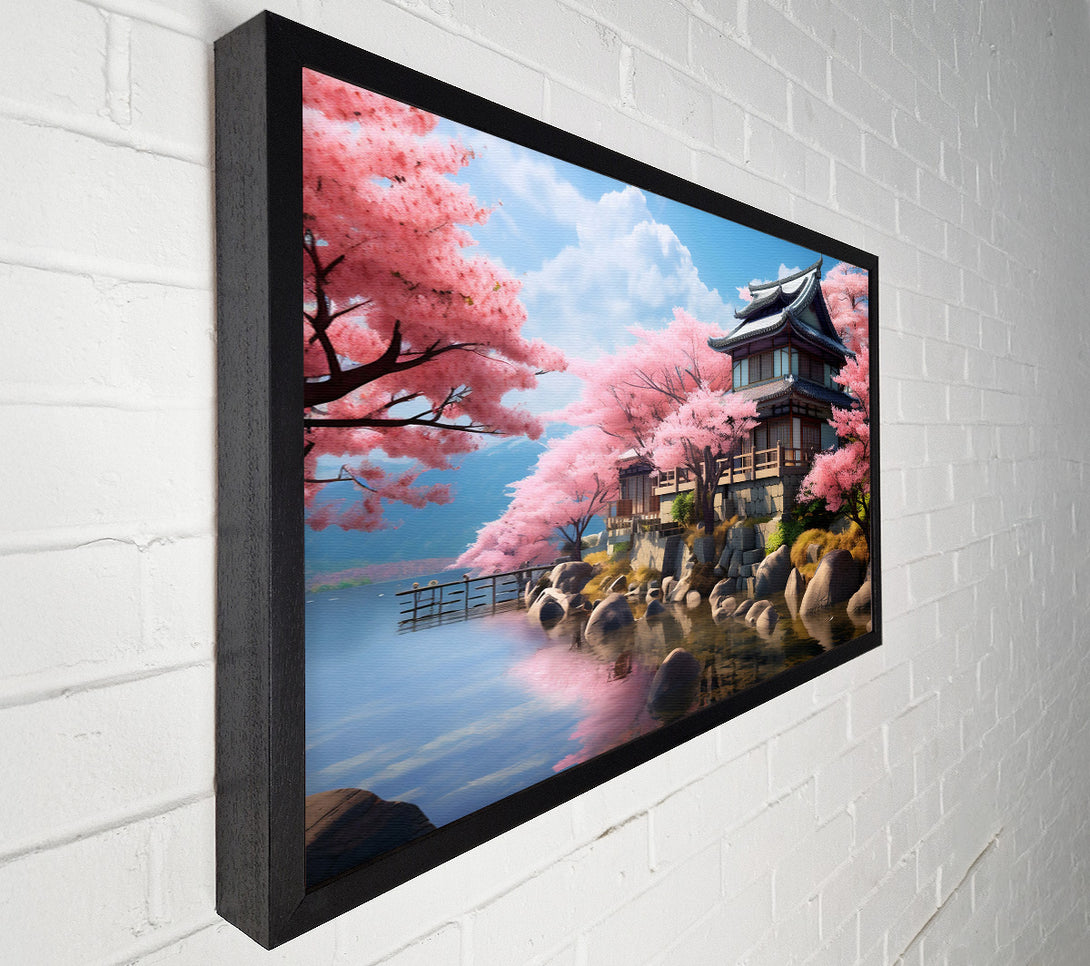  A Canvas Print of Pink Blossoms By The Lake Canvas Print