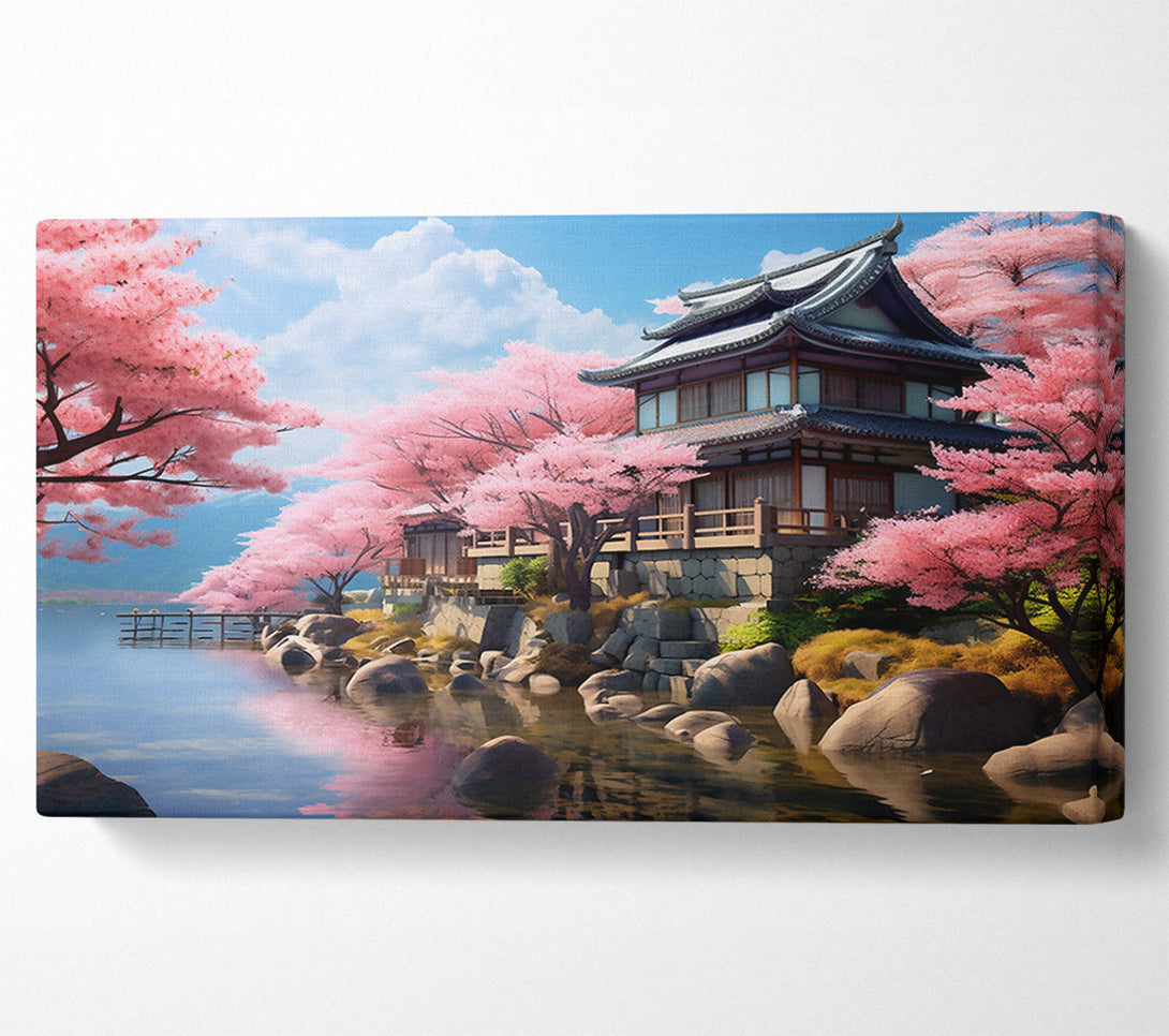  A Canvas Print of Pink Blossoms By The Lake Canvas Print
