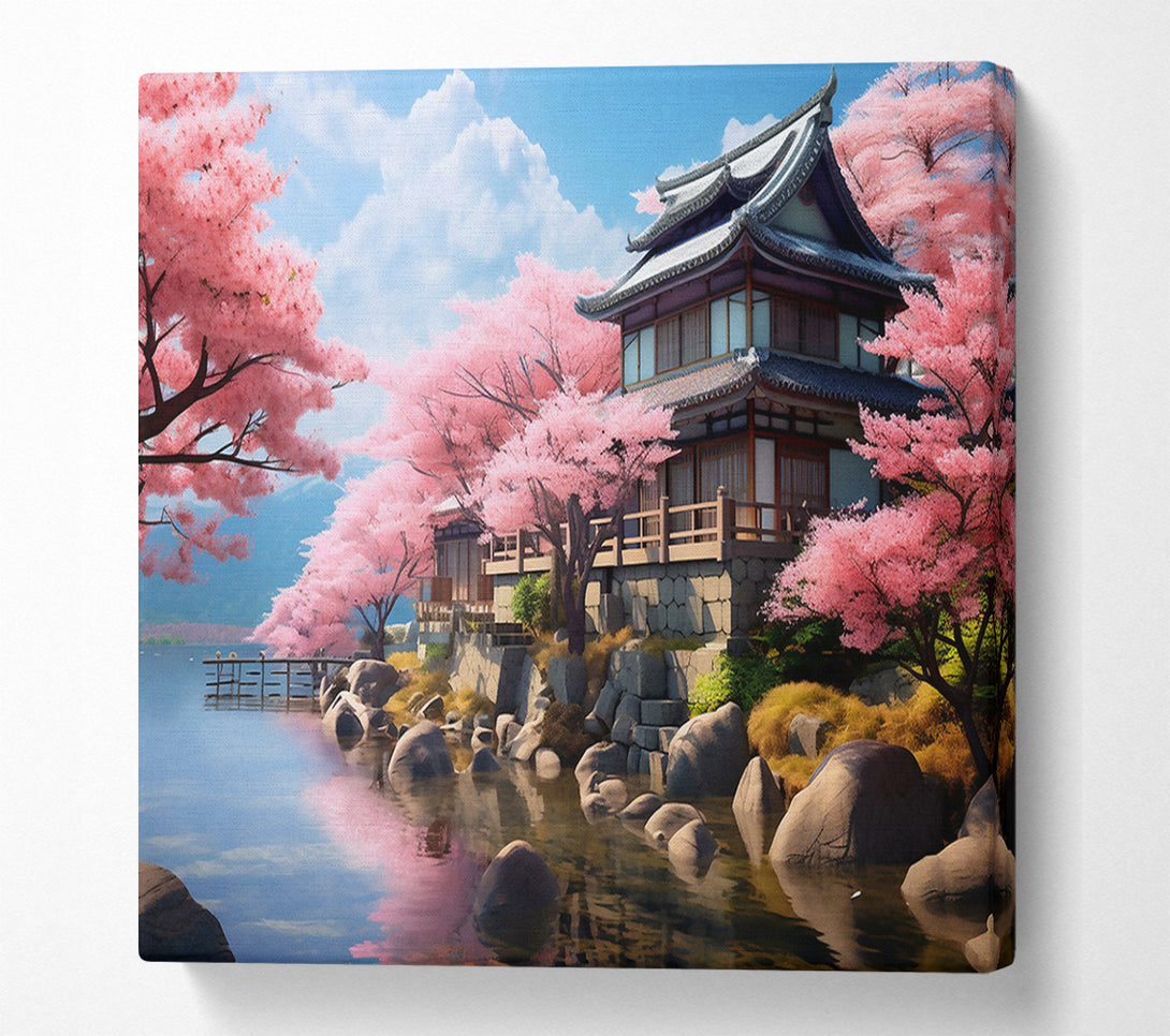  A Canvas Print of Pink Blossoms By The Lake Canvas Print