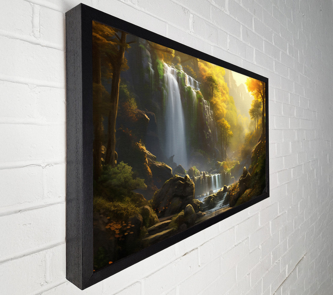  A Canvas Print of Golden Waterfall Stream Canvas Print