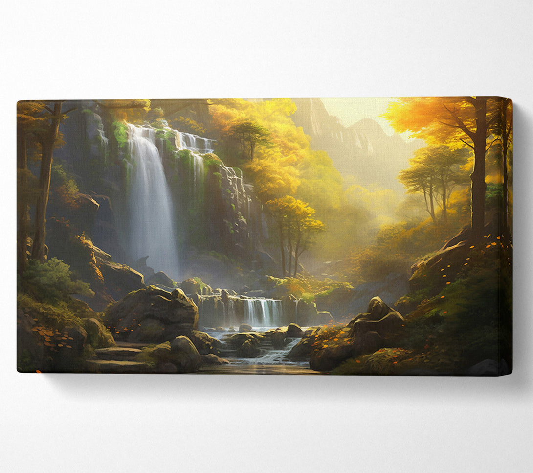 A Canvas Print of Golden Waterfall Stream Canvas Print
