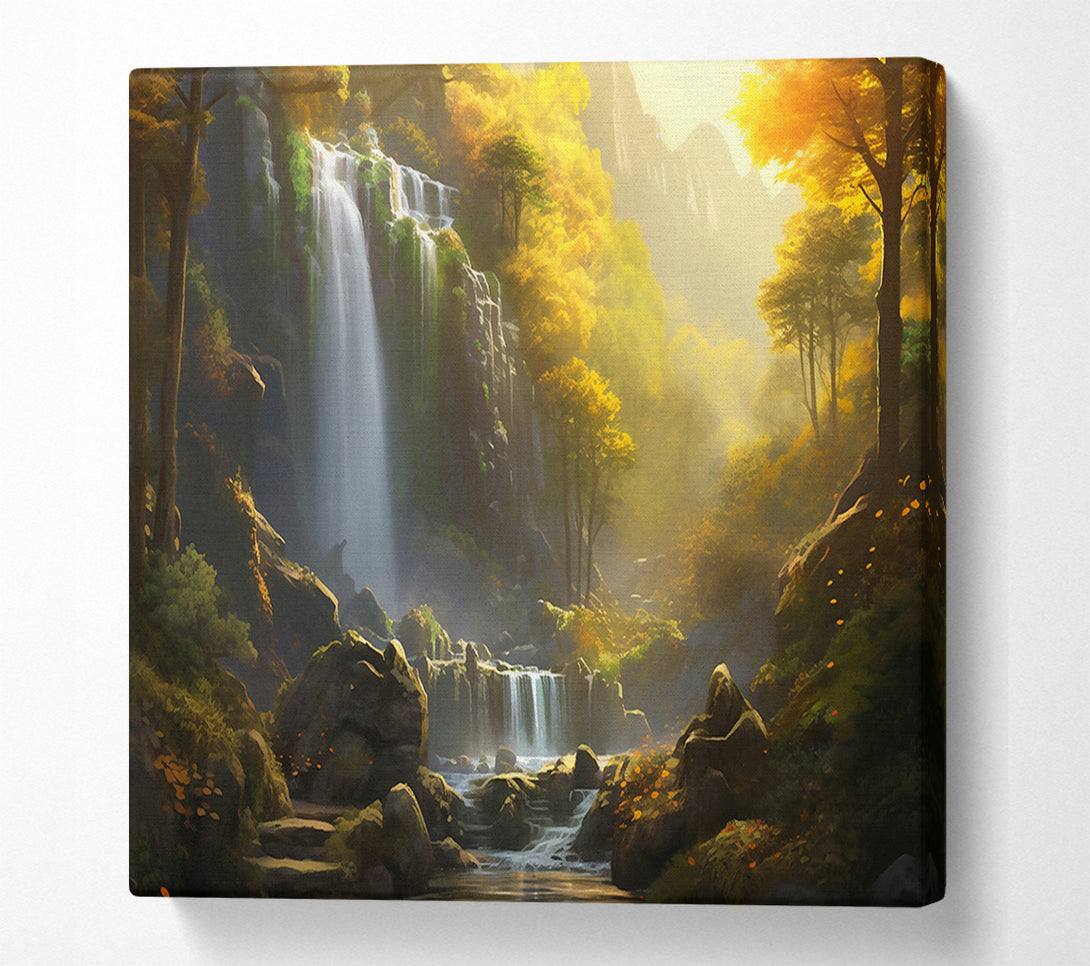  A Canvas Print of Golden Waterfall Stream Canvas Print