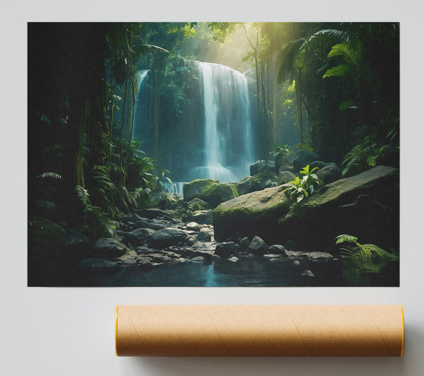 Emerald Waterfall Retreat Print