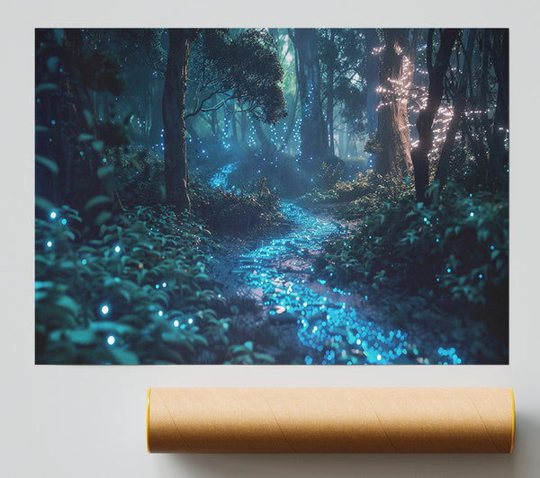 Blue Fireflies Path Print