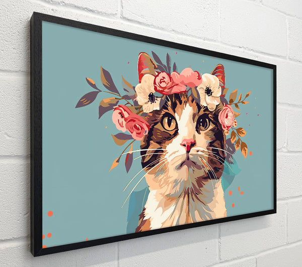 Floral Feline In Teal